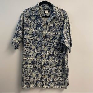 Maxx casual button up short sleeve shirt 100% cotton size large beach print